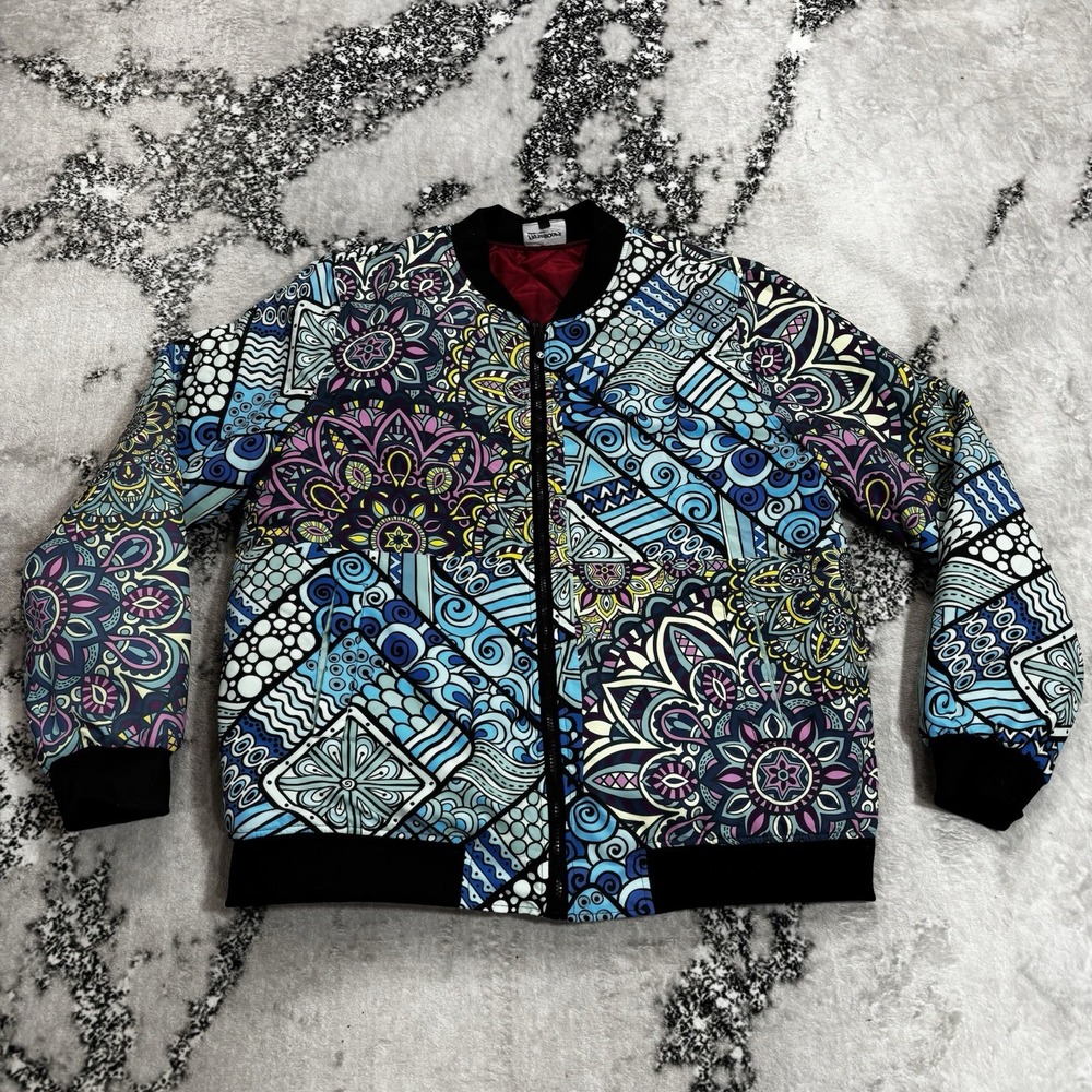 FreshHoods Men's L Multicolor Mandala Print Bomber Jacket Zip Up Streetwear